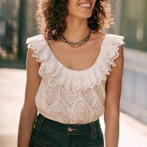 Sezane Rosa Eyelet Blouse‎ in Ecru Size EU 34